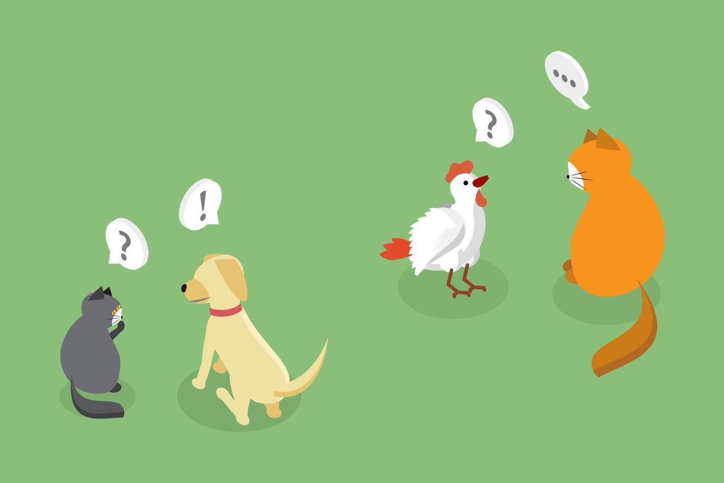 3D Isometric Flat Set of Thinking Animals, Cat and Dog with Bubbles vector