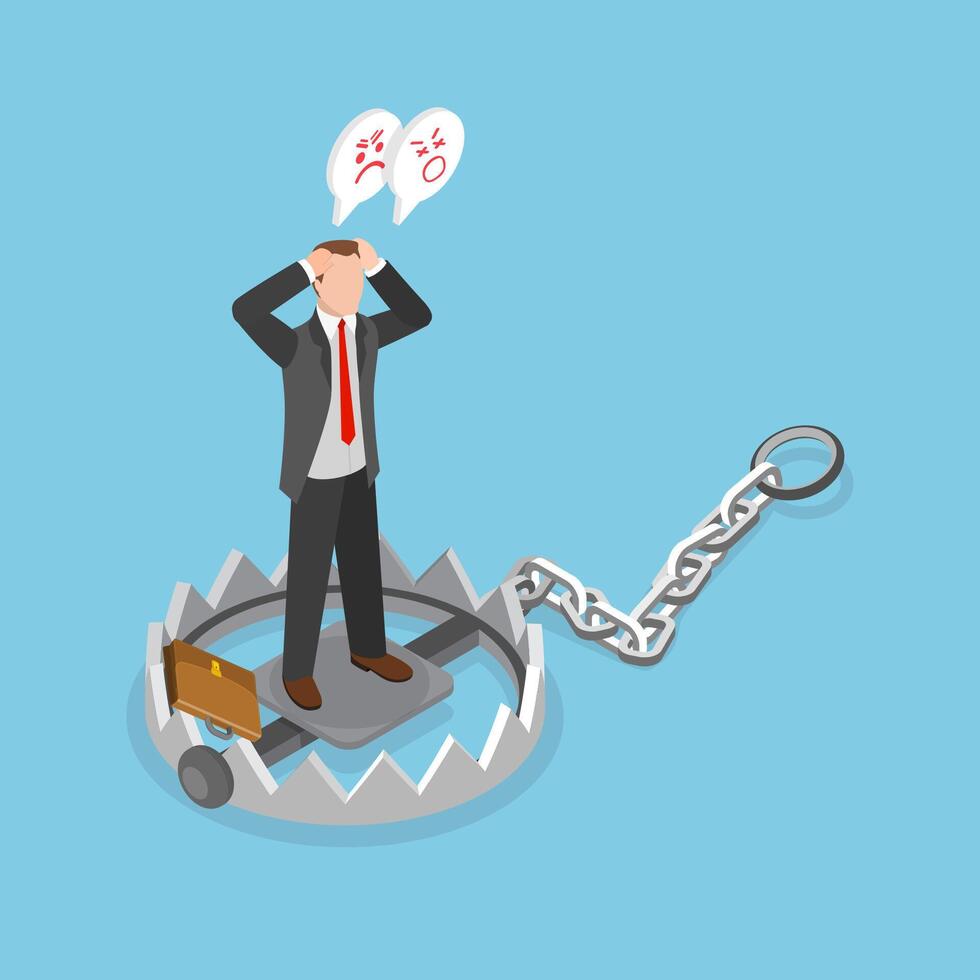 3D Isometric Flat Illustration of Business Risks And Fears, Economic Struggles vector