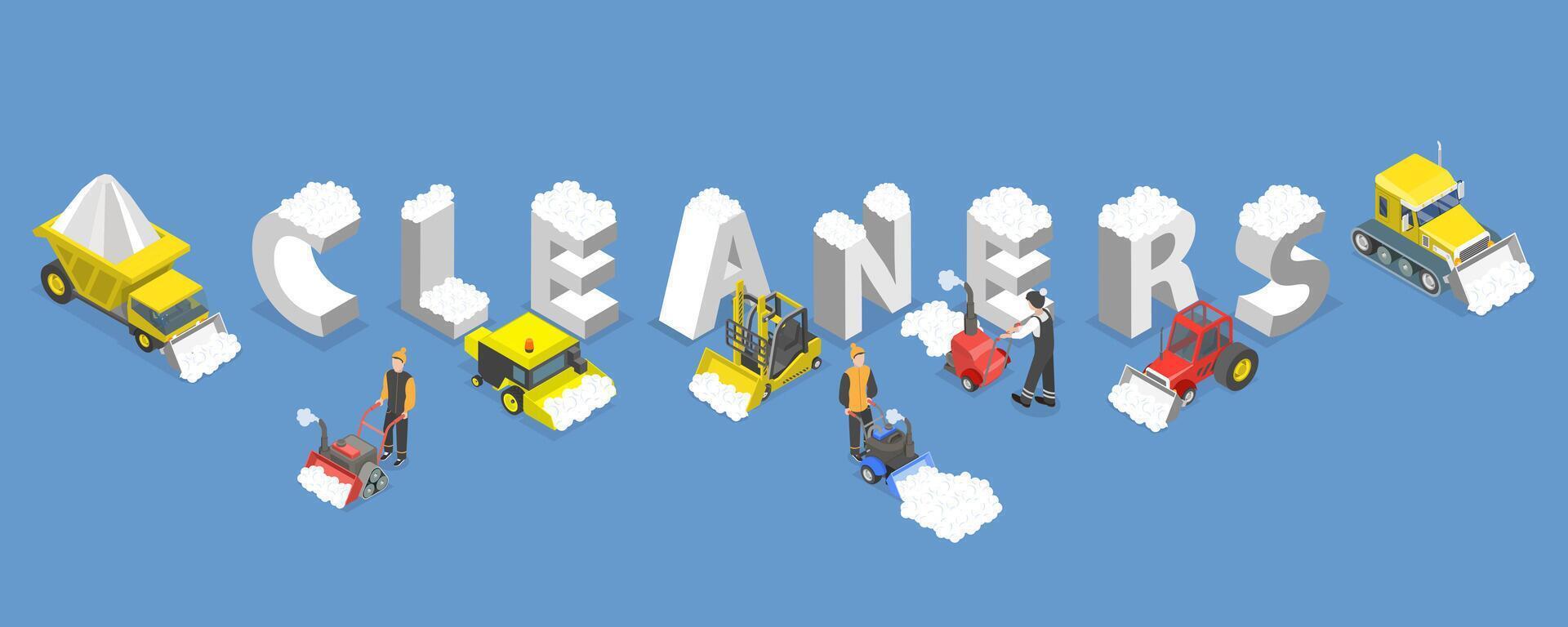 3D Isometric Flat Illustration of Snow Cleaners, Snowy Street Cleanup vector