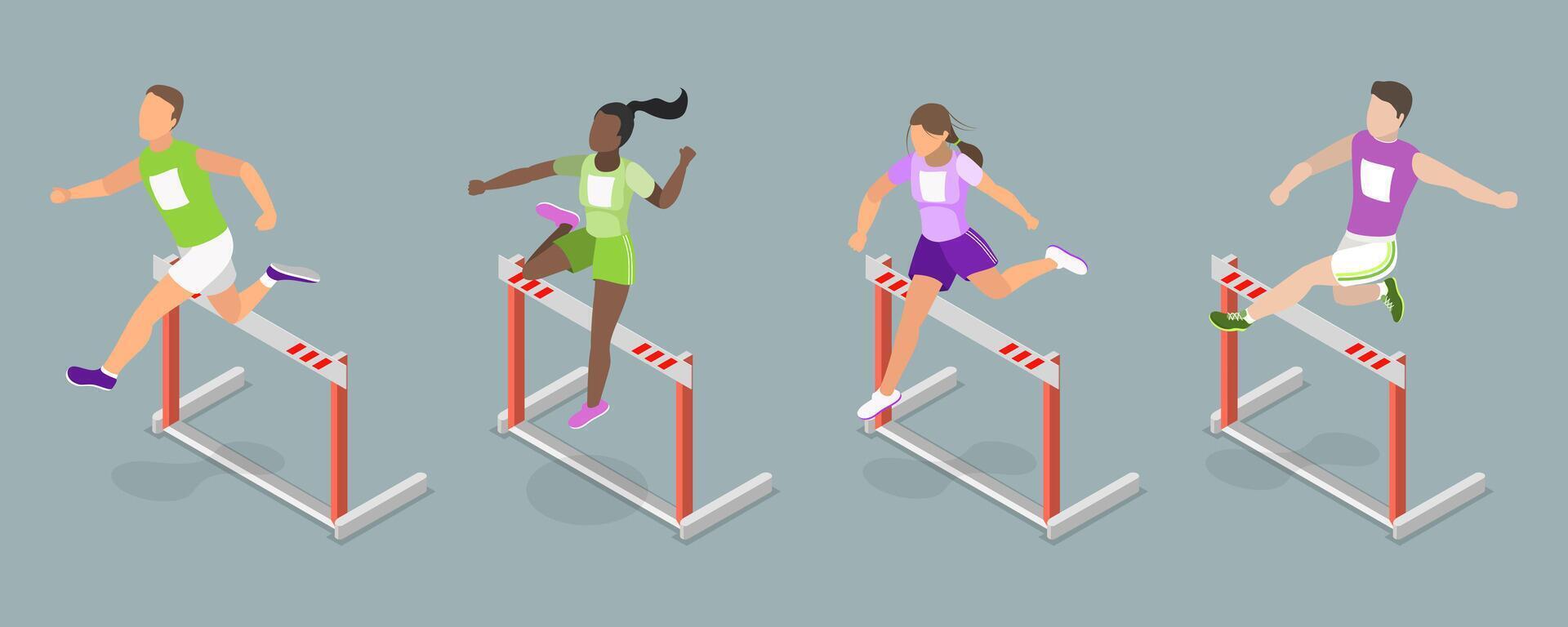 3D Isometric Flat Illustration of Running With Barrier , An Intense Workout Challenge vector