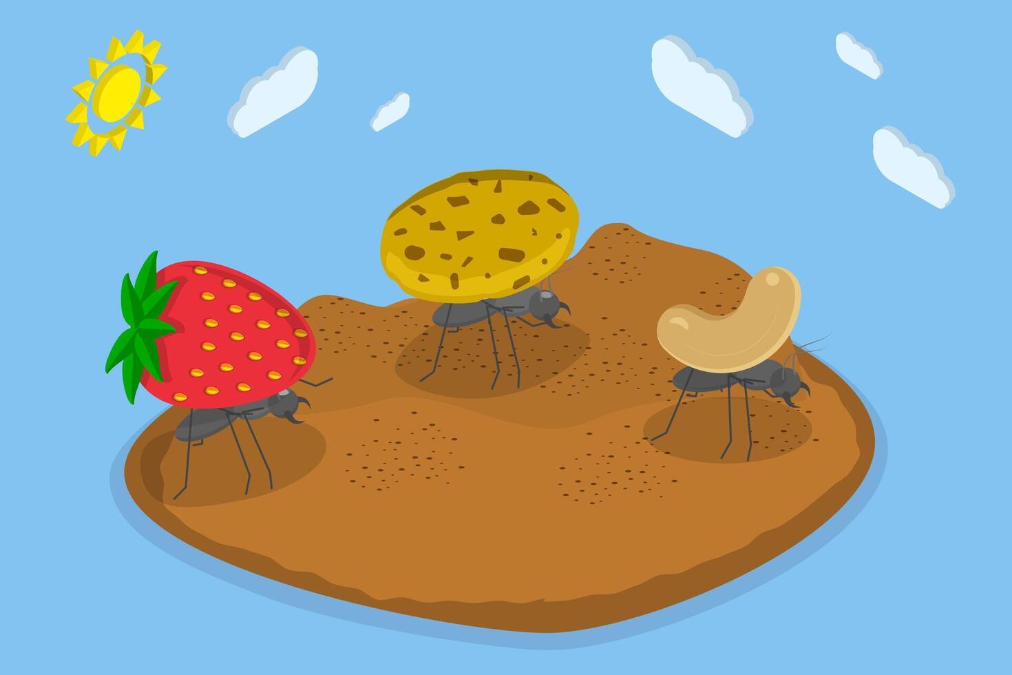 3D Isometric Flat Illustration of Ants , Forest or Meadow Environment vector