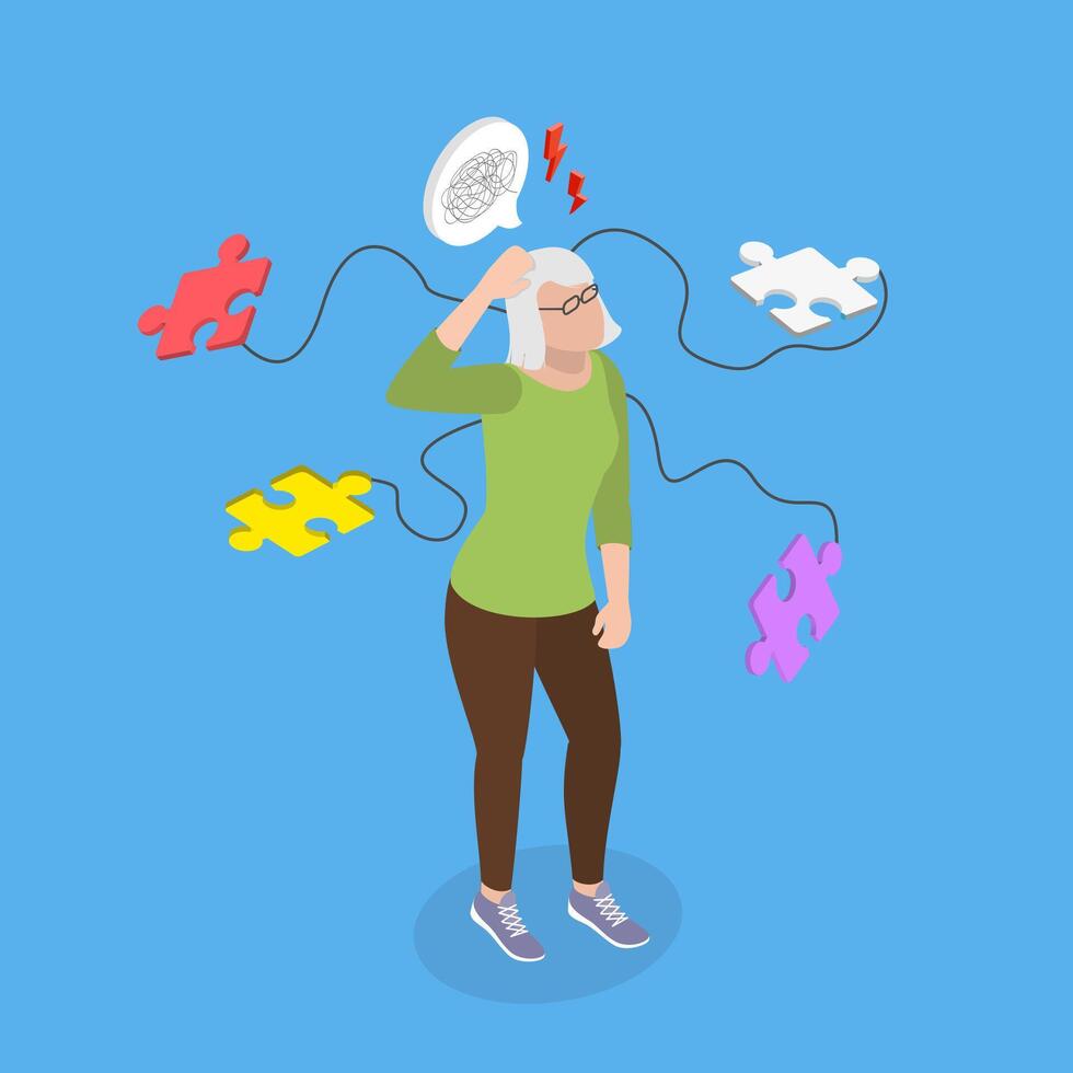 3D Isometric Flat Illustration of Alzheimer Disease, Understanding and Coping with the Illness vector