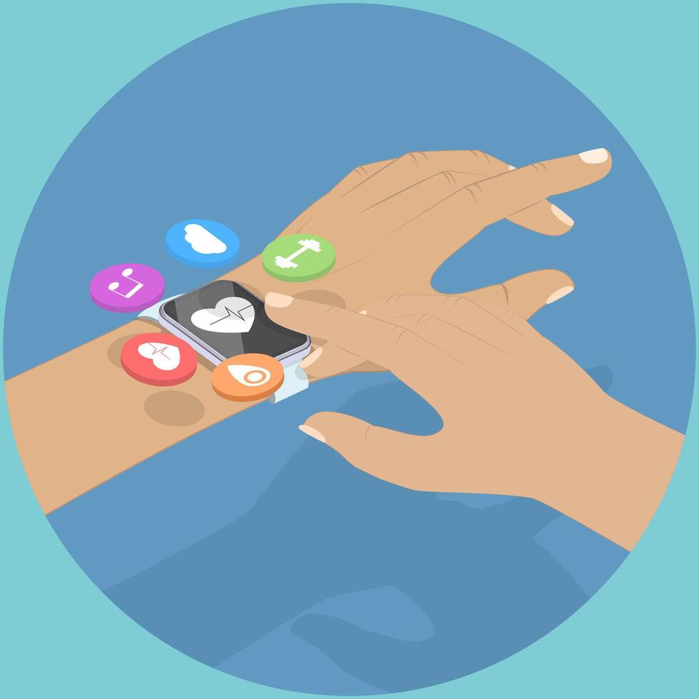 3D Isometric Flat Illustration of Sport Watch, Active Timepiece for Sports Enthusiasts. vector