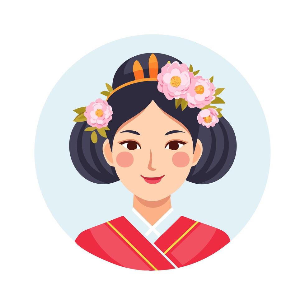 Geisha with Peony Flower Hair Ornament flat design style vector