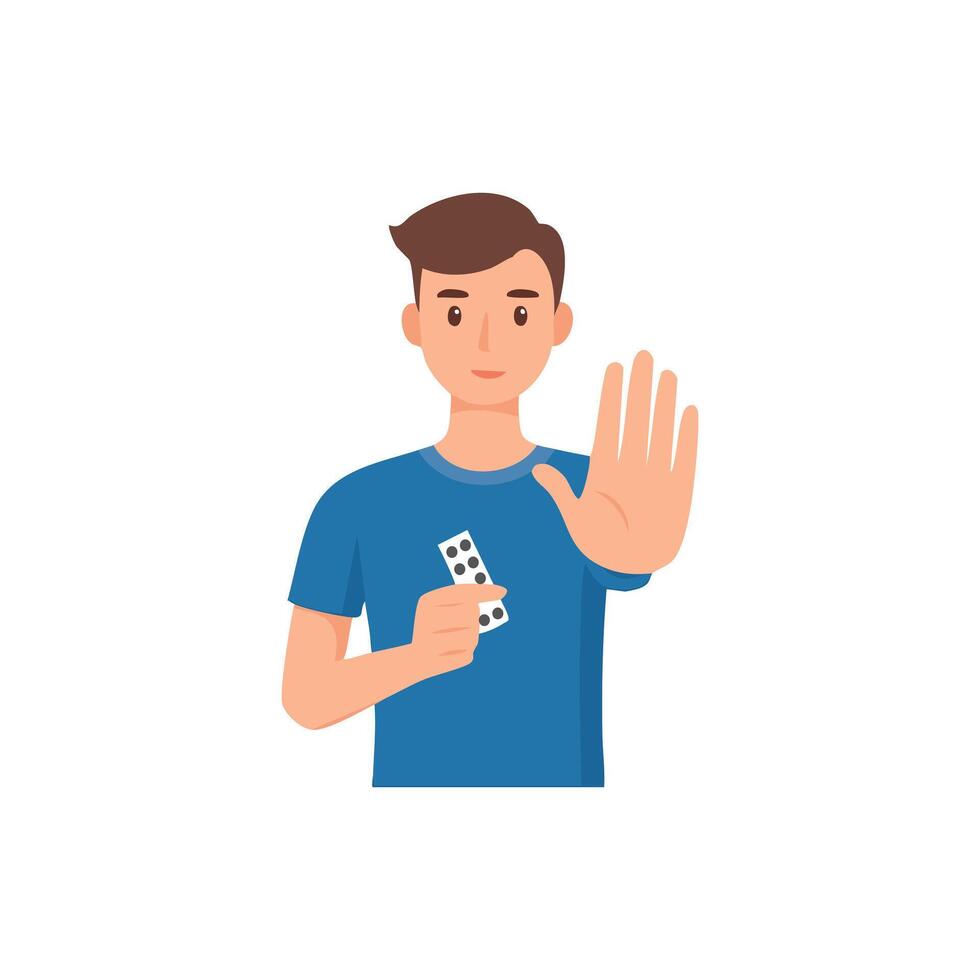 Illustration of a young man with a firm gesture rejecting illegal drugs vector