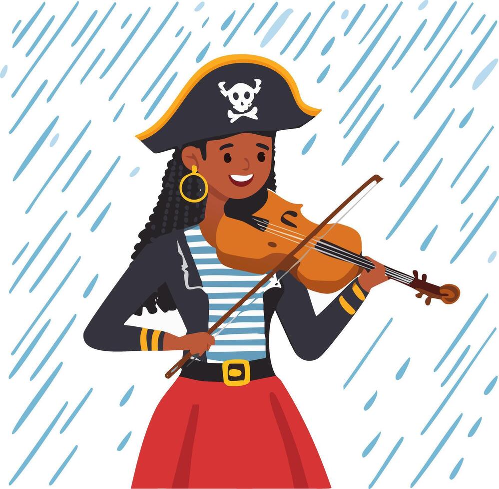 Pirate playing violin in the rain vector