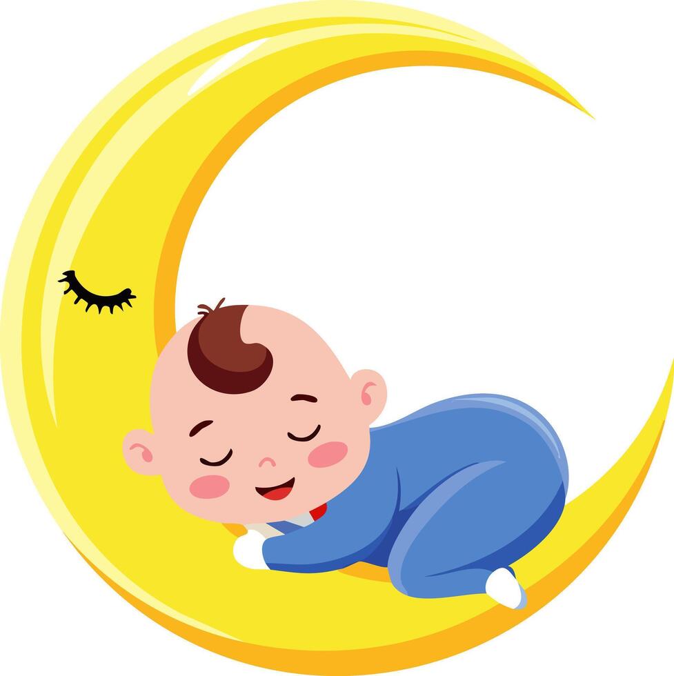 baby sleeping inside a crescent moon vector