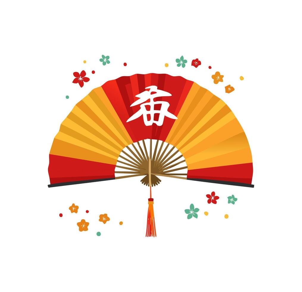 Japanese calligraphy ink patterned fan flat design style vector