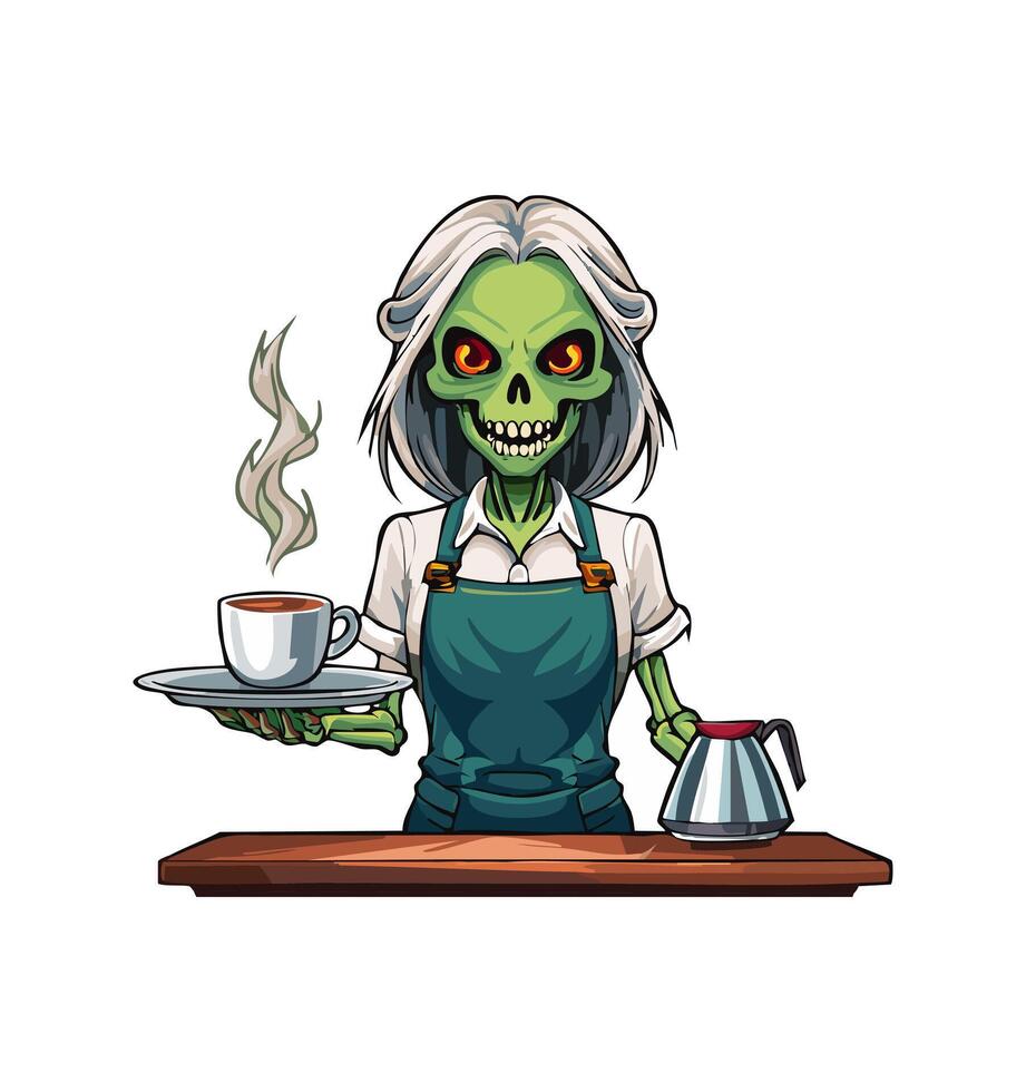 Zombie barista serving coffee vector