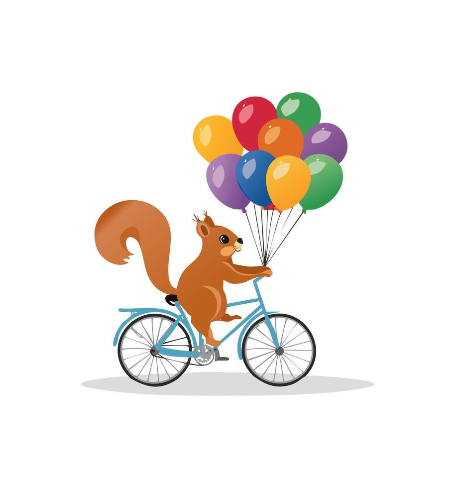 Squirrel riding a bicycle with balloons vector