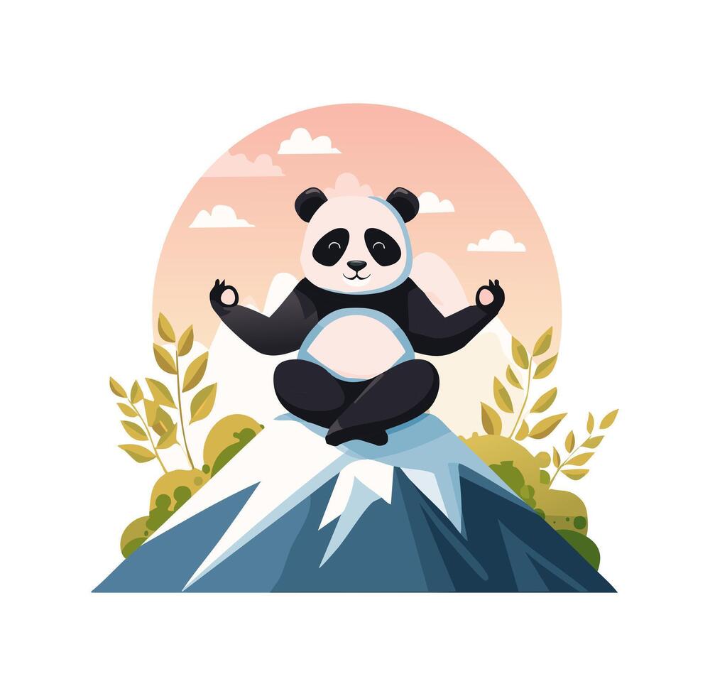 Panda meditating on a mountain top vector