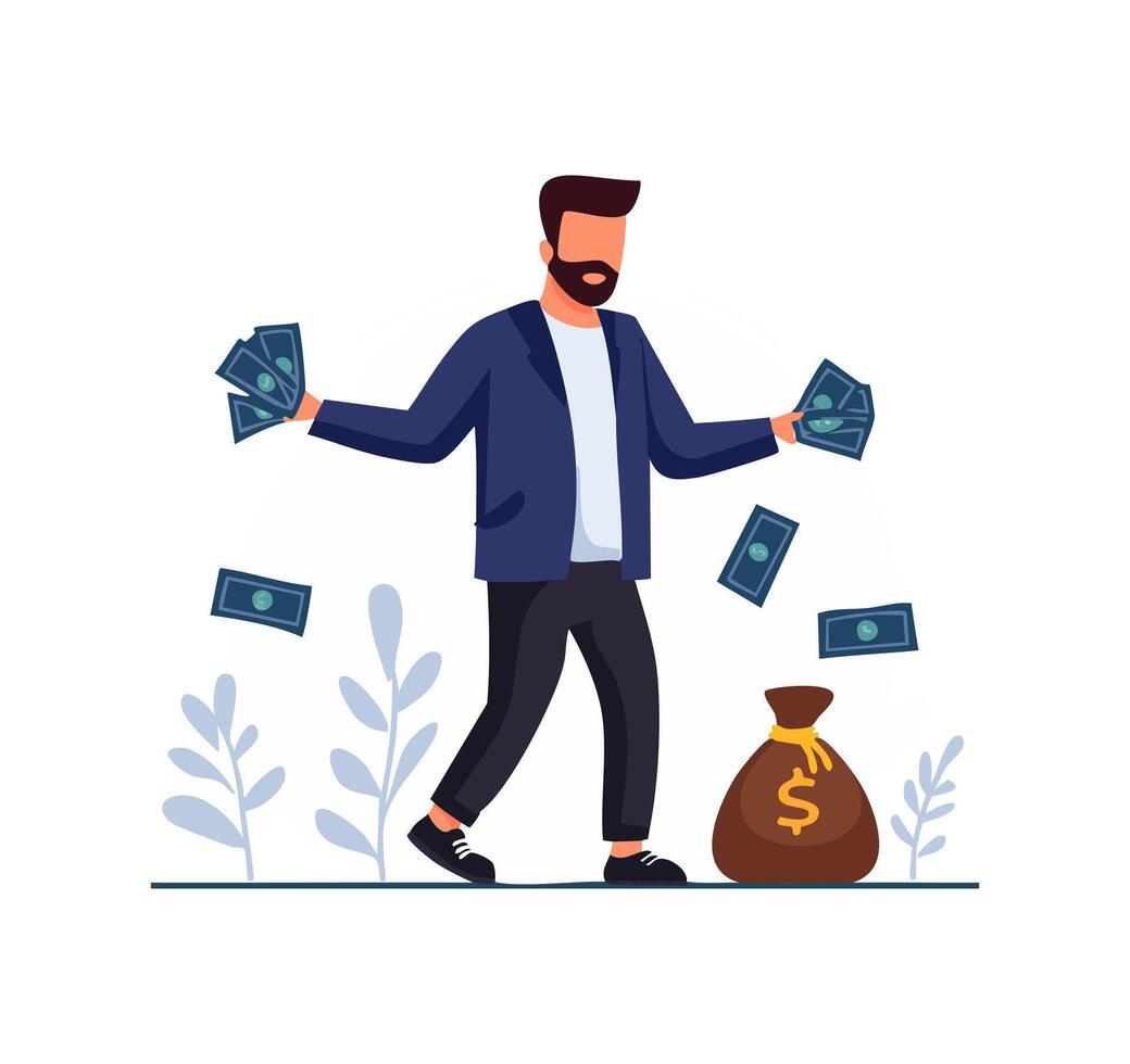 Dark character stealing money flat design vector