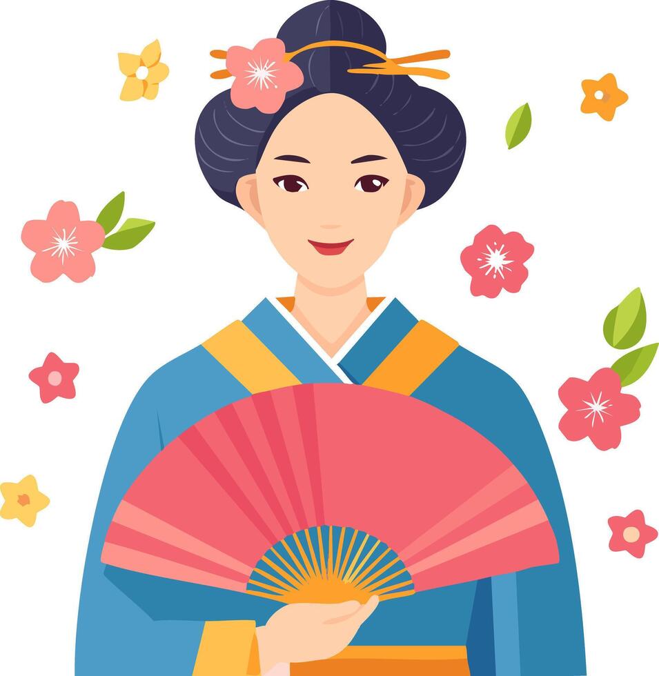 Geisha with plum blossom fan vector