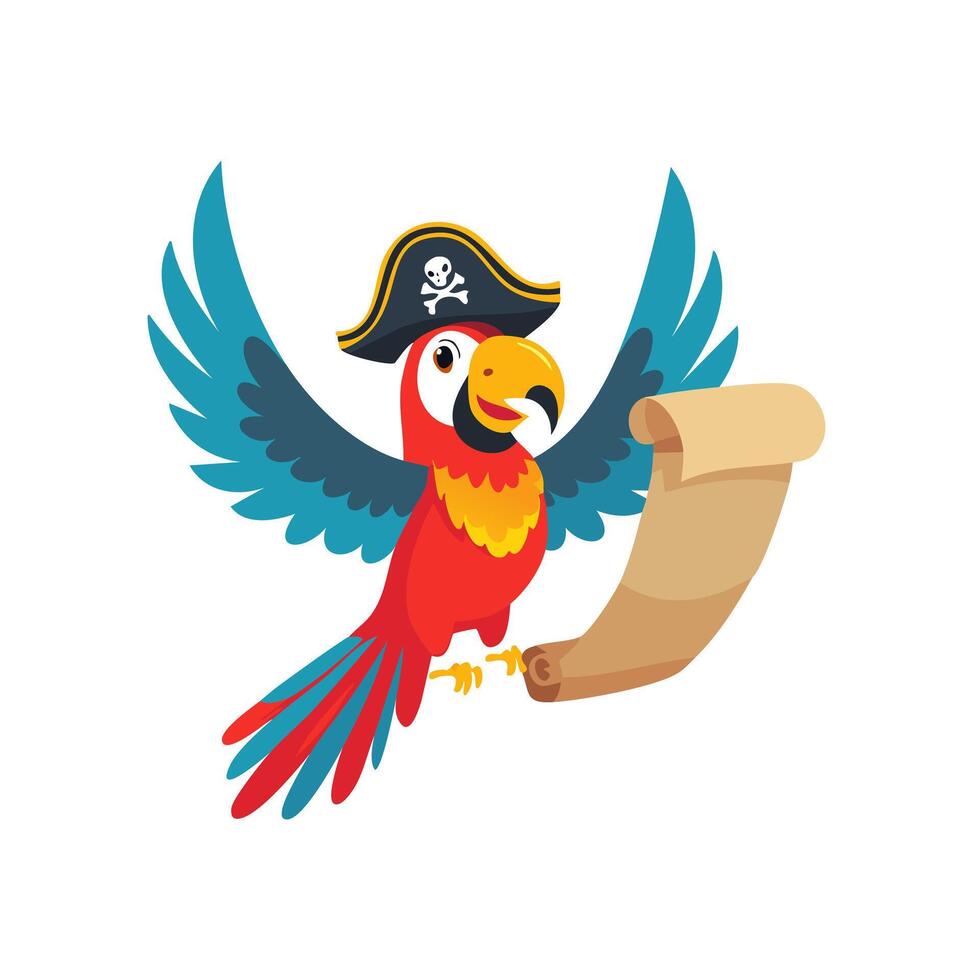 Pirate parrot flying with a map vector