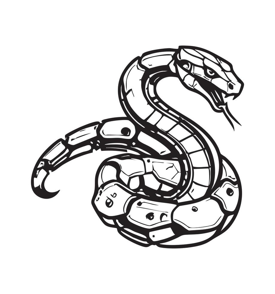 Black and white Cyborg Snake logo concept vector