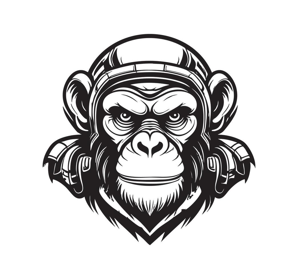 Black and white Cyborg Chimpanzee logo concept vector