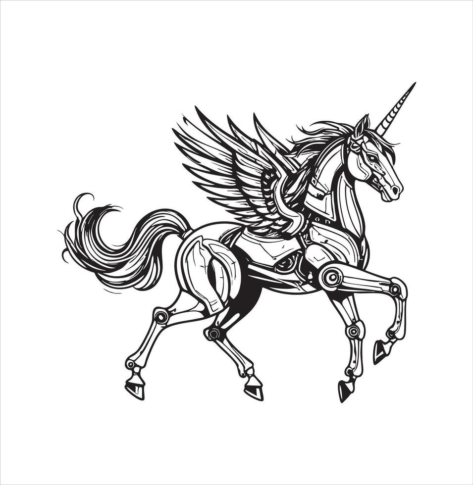 Black and white Cyborg Unicorn logo concept vector