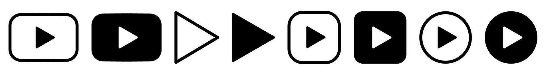 Play button icon set in variations and styles in black and white vector