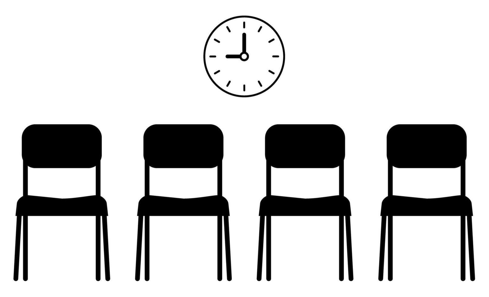 Minimalistic black chairs and wall clock in waiting room setting vector