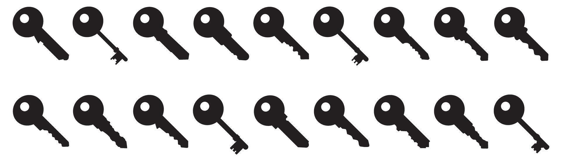Key Icon flat set. Set of black silhouettes of door case. vector