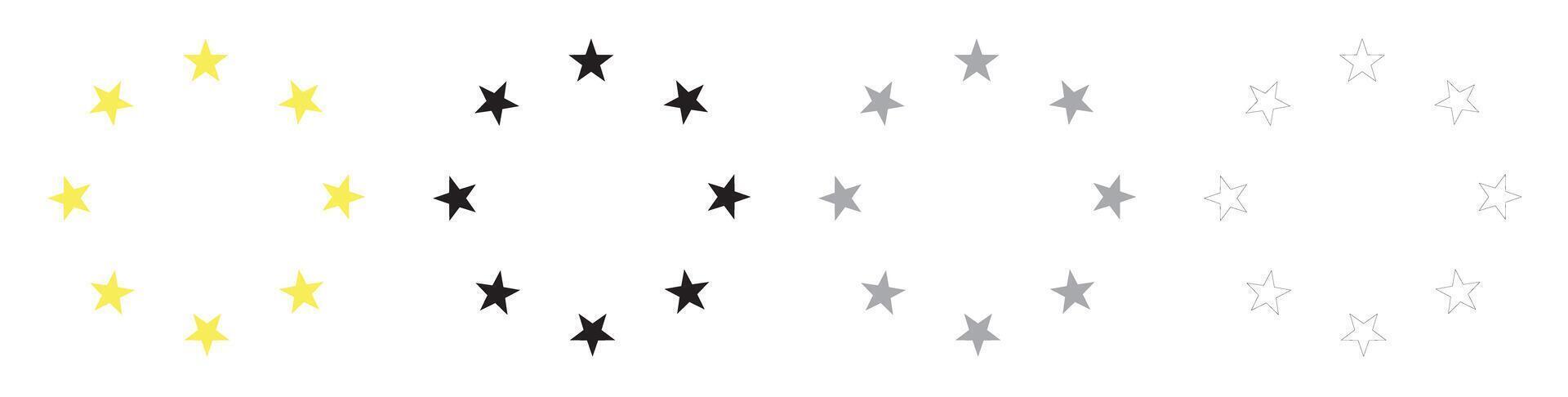 Color transition stars, yellow to black to white gradient design vector