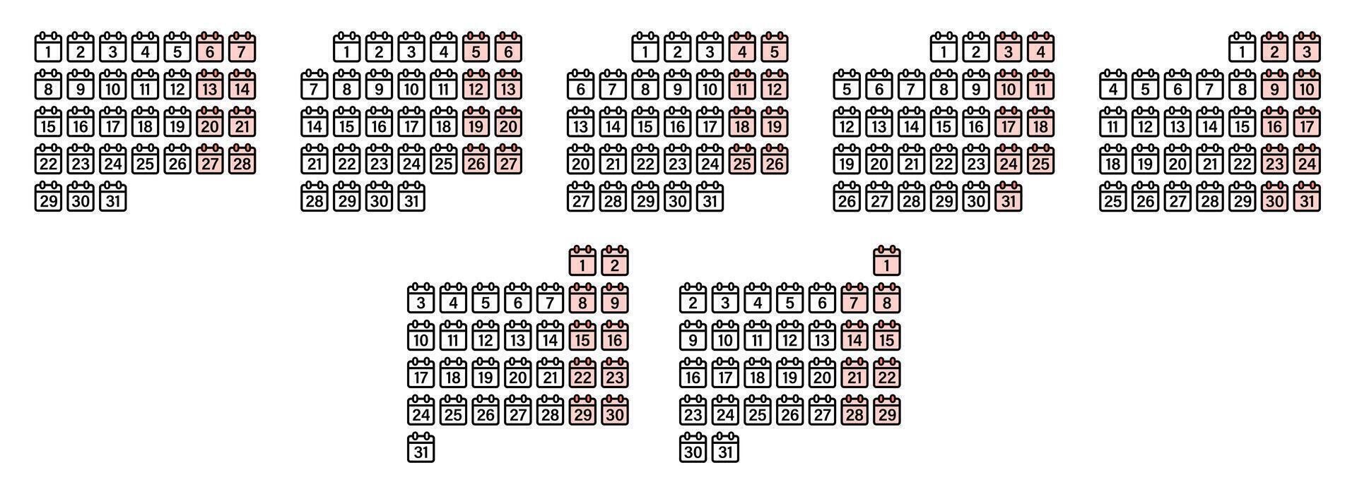 Calendar months grid with highlighted dates and each month in a separate block vector