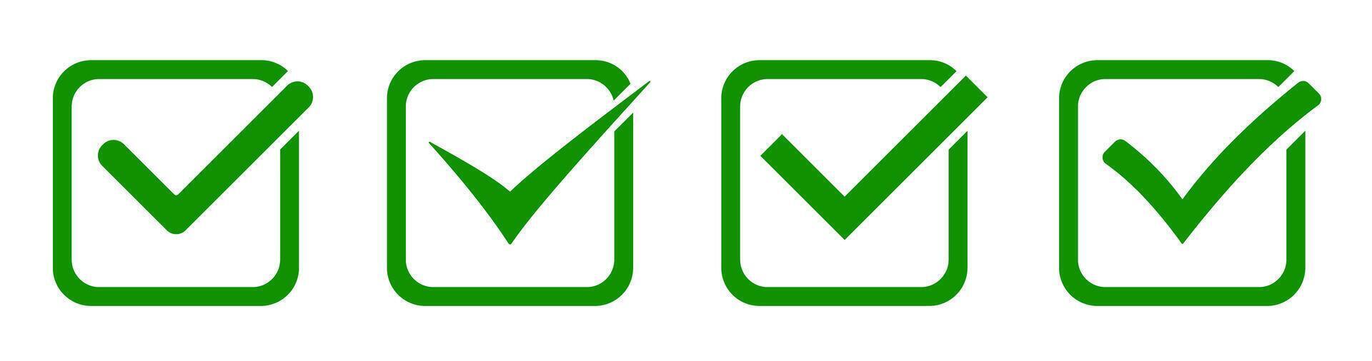 Green check mark symbols in four square boxes on a white background vector
