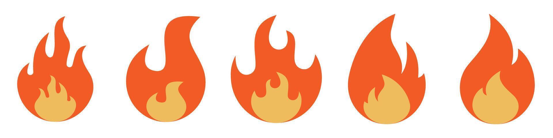Stylized flames set of five in various shapes and sizes vector