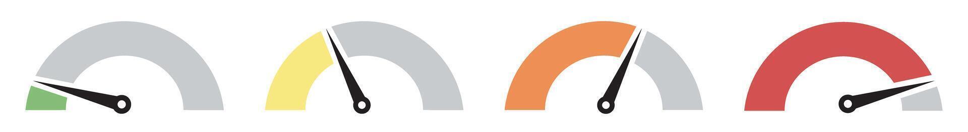 Colorful gauge indicators showing different levels of measurement vector