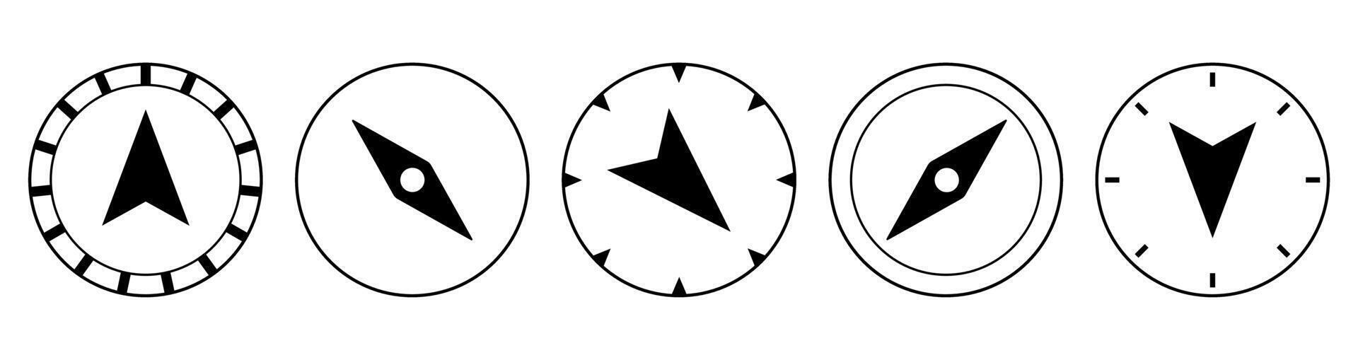 Set of five minimalist compass icons with different designs vector