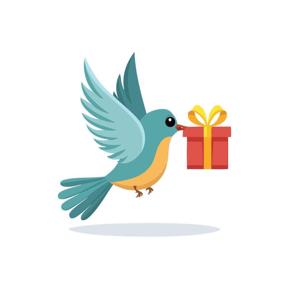 Cute Bird flying with a gift flat design vector