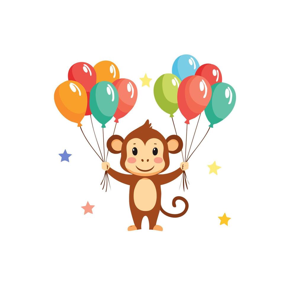 Cute Monkey with balloons flat design vector