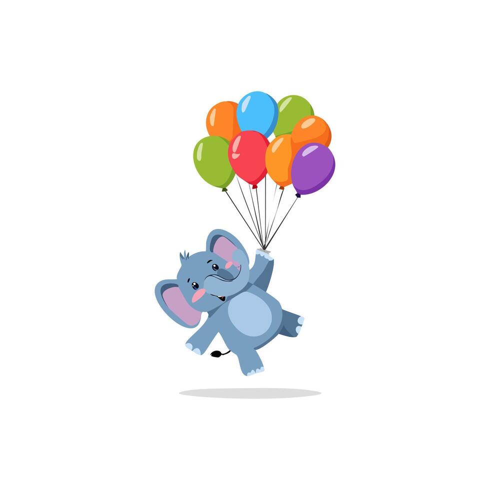 Cute Elephant flying with balloons vector