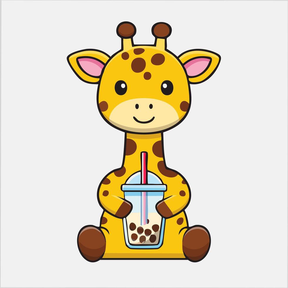 Cute Giraffe drinking bubble tea vector