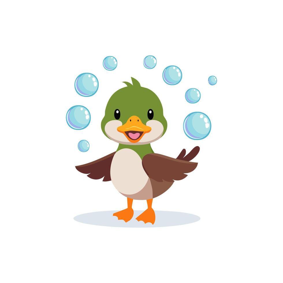 Cute Duck playing with bubbles vector