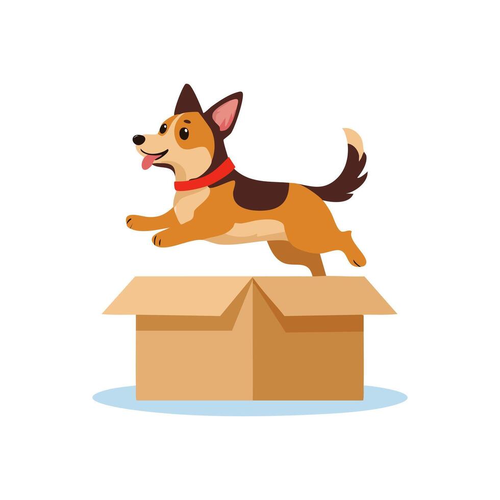 Cute Dog jumping over a box vector