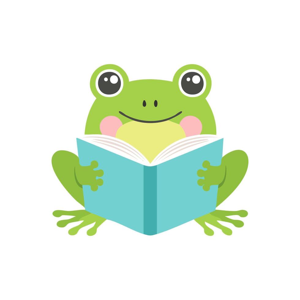 Cute Frog reading a book vector