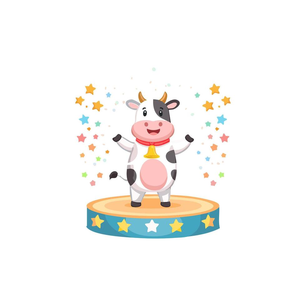 Cute Cow dancing on stage flat design vector