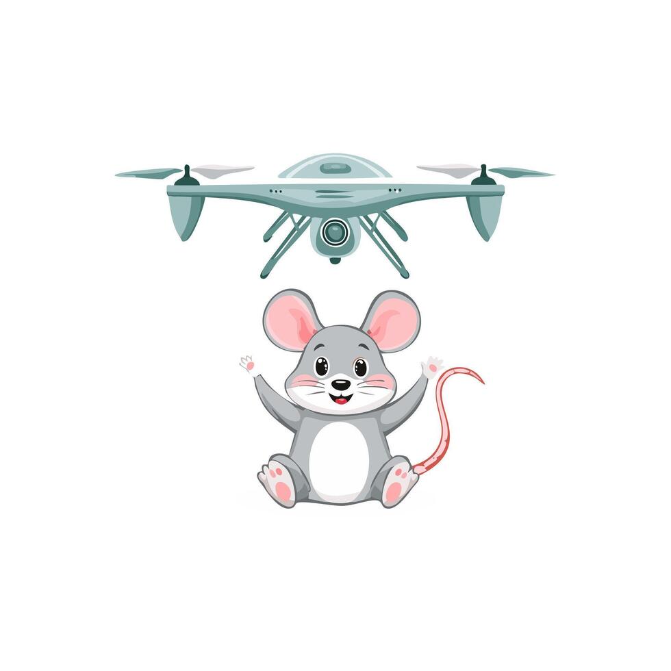 Cute Mouse flying a drone flat design vector