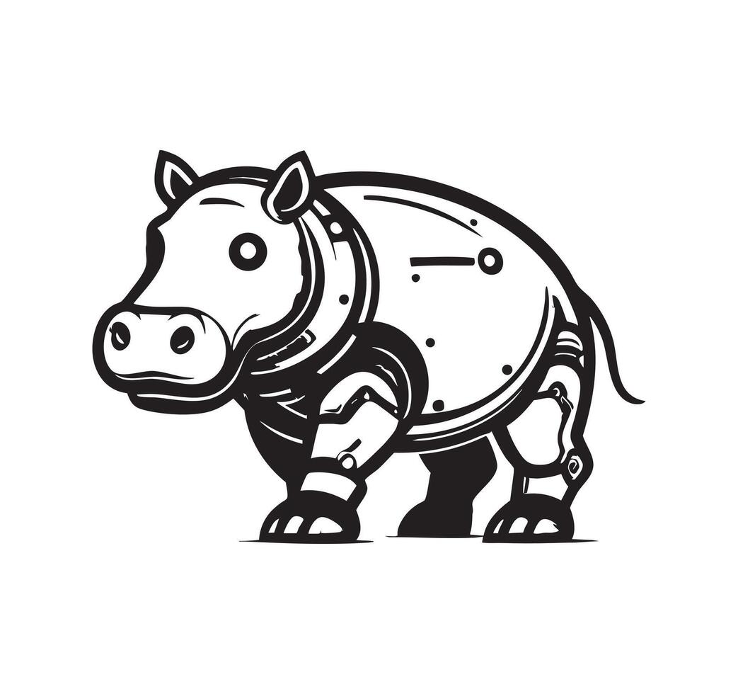 Black and white Cyborg Hippopotamus logo concept vector