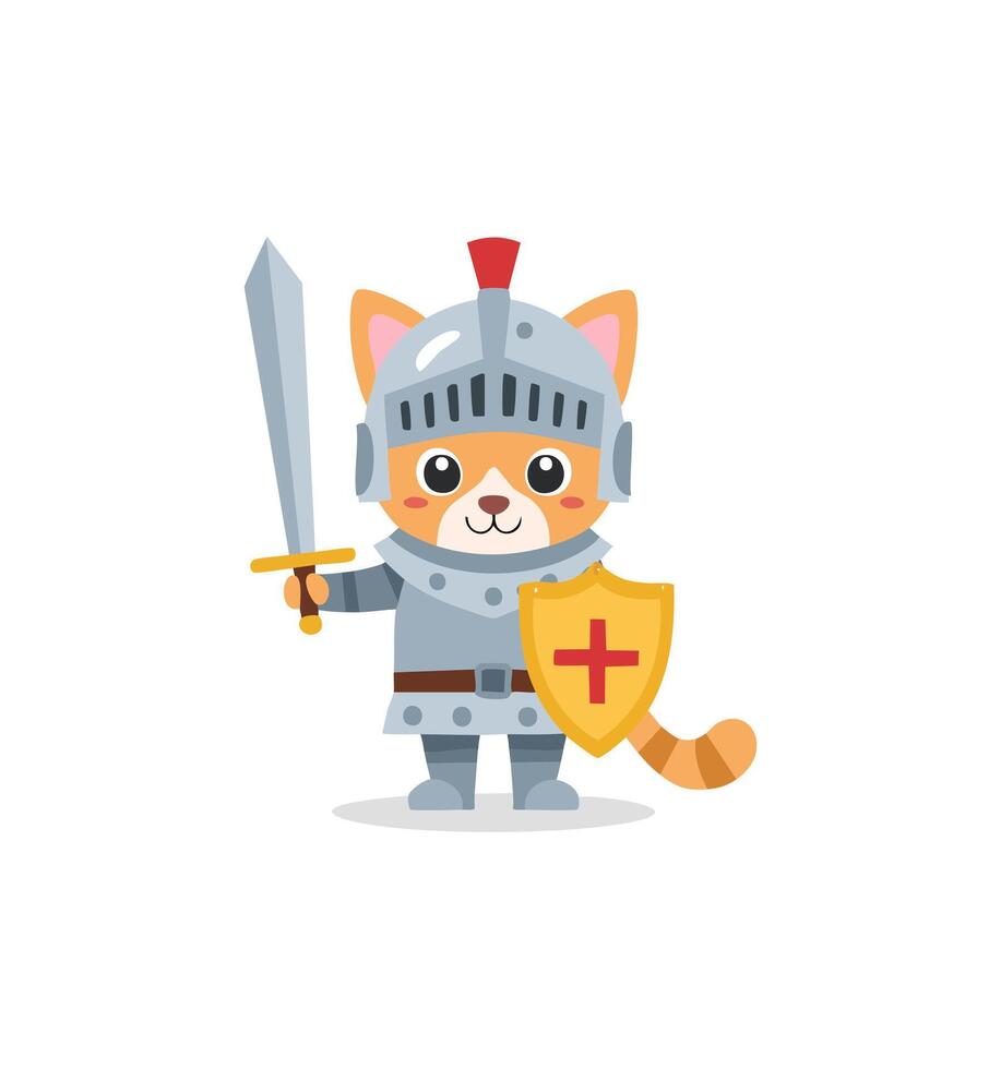 Cute Knight Cat flat design vector