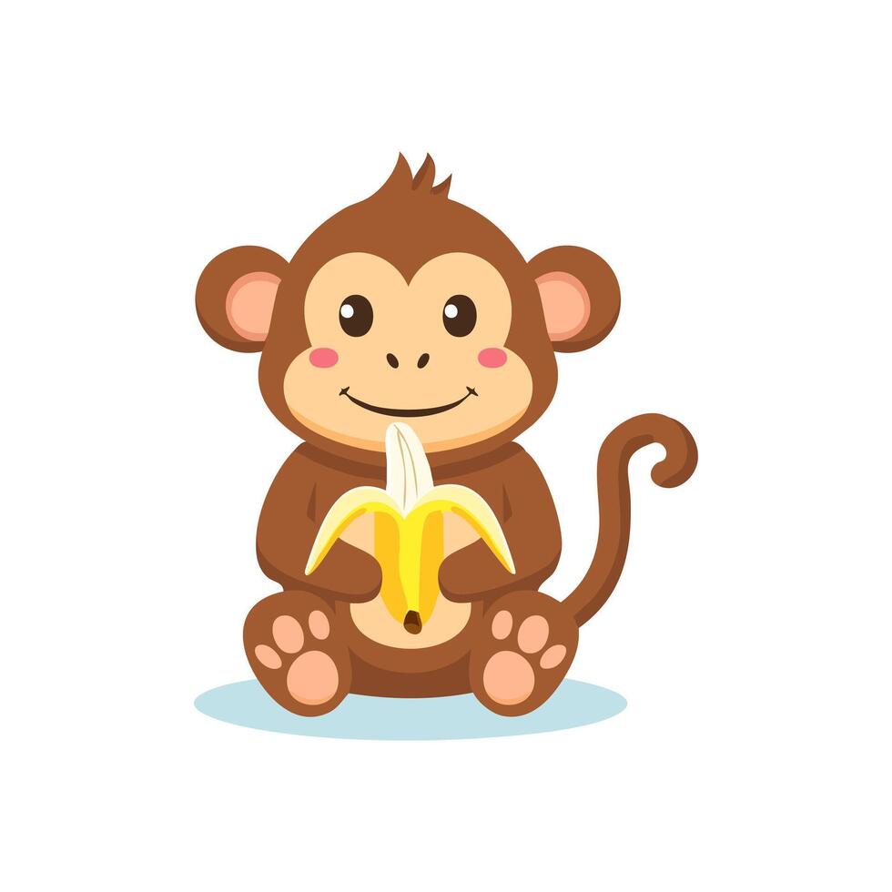 Cute Monkey eating a banana flat design vector