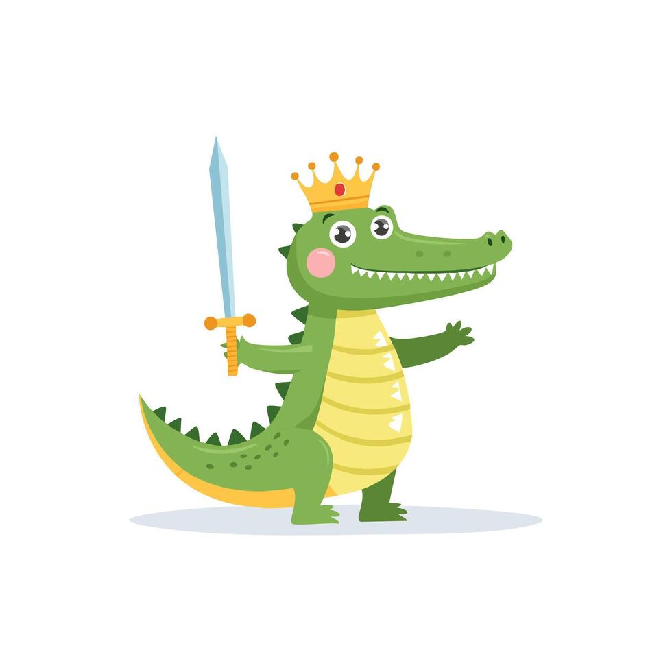 Cute Knight Crocodile flat design vector