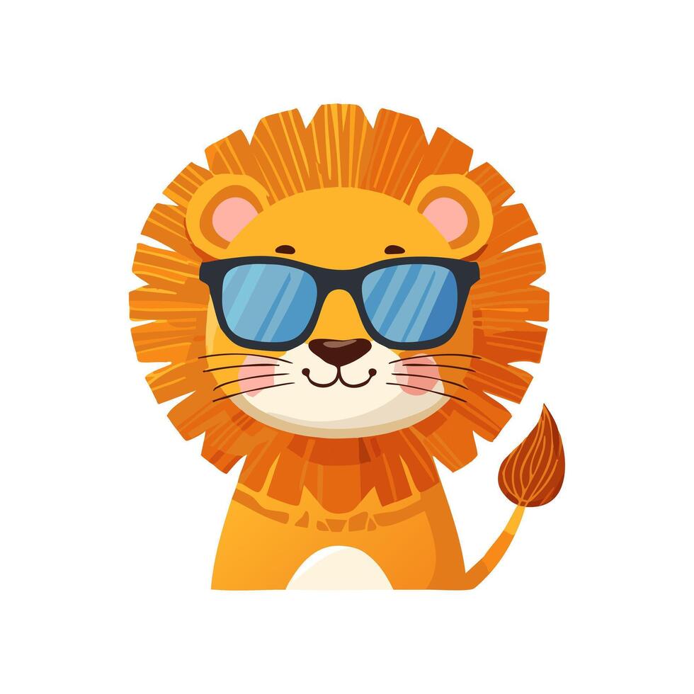 Cute Lion wearing cool glasses flat design vector