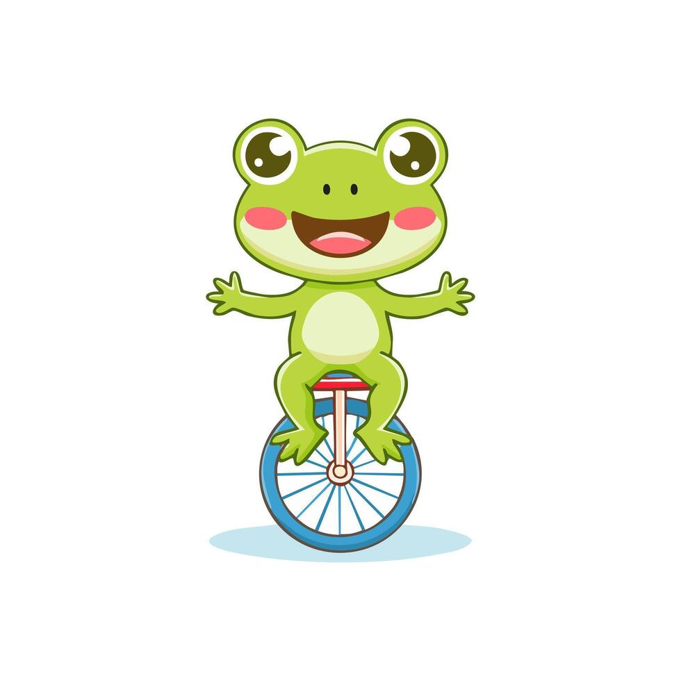 Cute Frog riding a unicycle vector