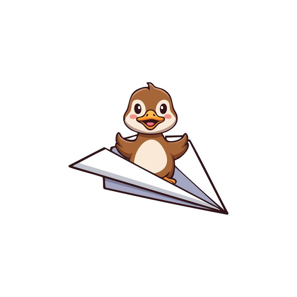 Cute Duck flying a paper plane flat design vector