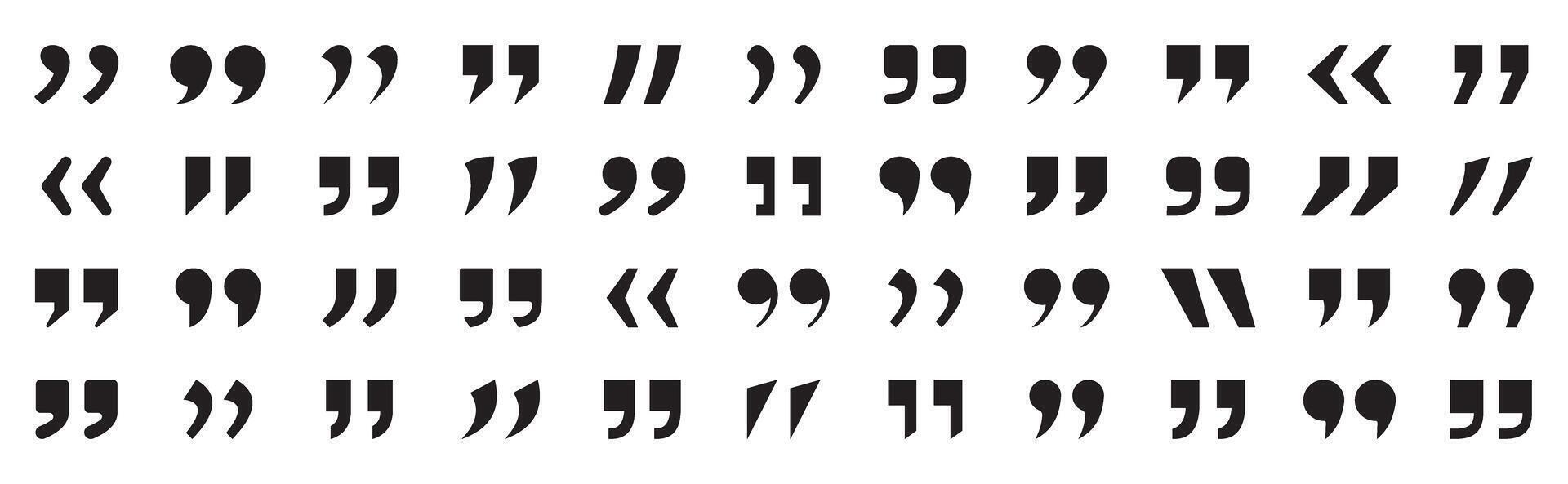 Set of quote mark black sign on transparent background. Quote marks outline. Speech marks. Talk bubble speech icon. vector