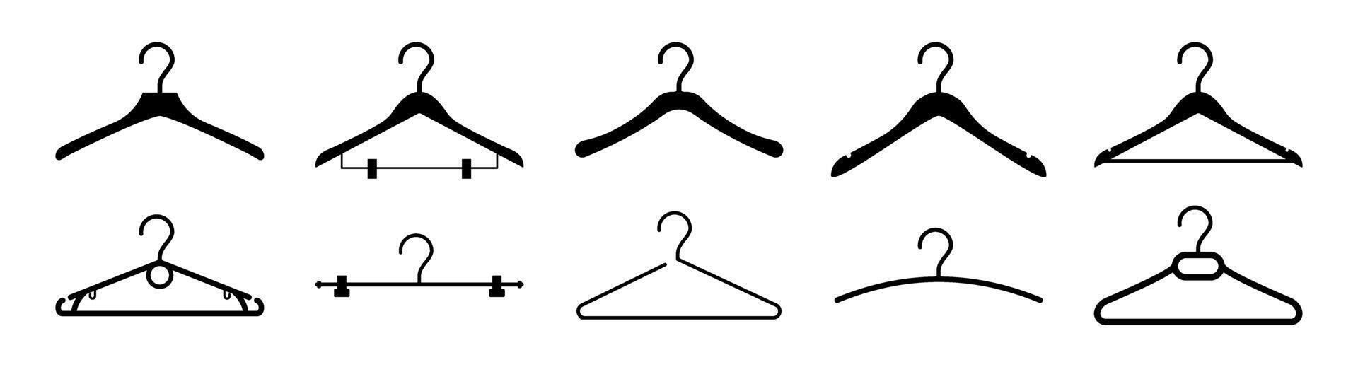 Variety of clothes hangers in different styles and designs icon set vector