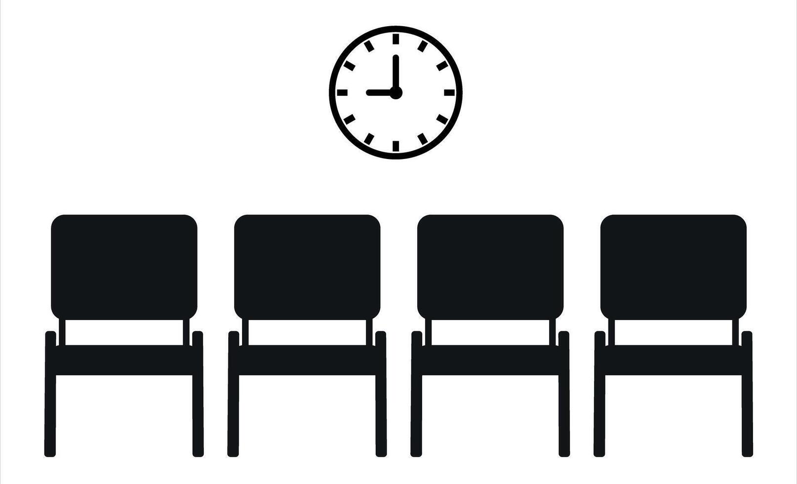 Waiting room scene with four chairs and clock vector