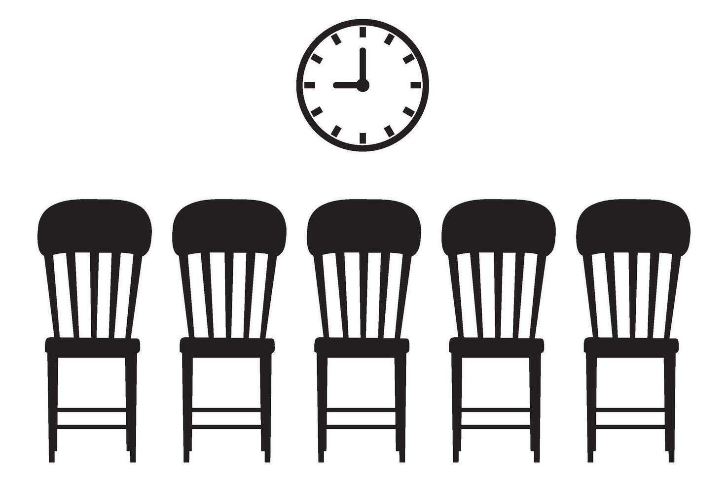 Five silhouette chairs and clock for minimalist design vector